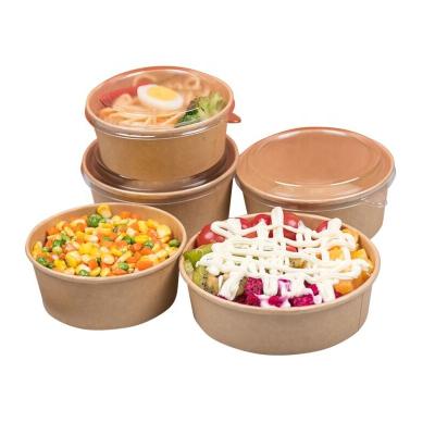 China Eco-Friendly Recyclable Wall Mounted Disposable Regular Double Bowl Soup Biodegradable Round Paper Salad Bowl With Lid for sale