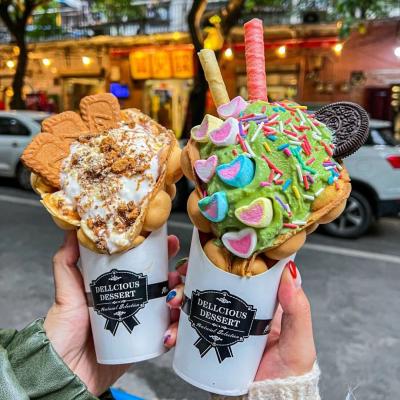 China Logo Print Food Grade French Customized Recyclable Fry Cone Holder Bubble Waffle Cone Paper Sleeve for sale