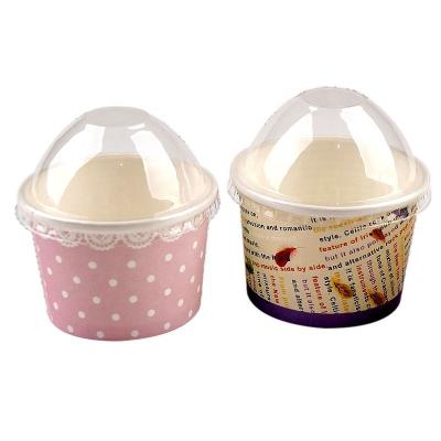 China Biodegradable Custom Logo Printed Ice Cream Container Ice Cream Dessert Yogurt Packaging Container Biodegradable Paper Cup for sale