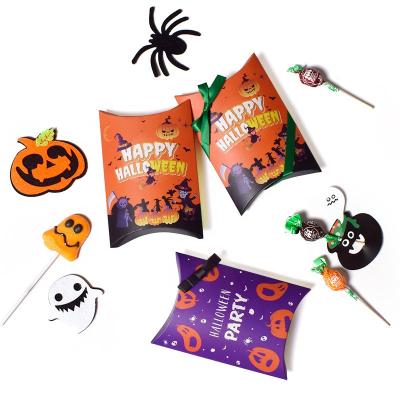 China Biodegradable Custom Halloween Candy Packaging Bag Gift Box Bag Pillow Shape Ivory Paper Bag for sale