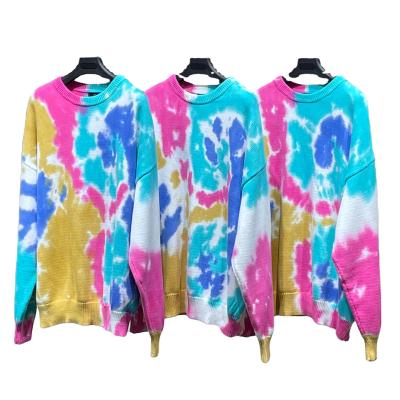 China New Fashion High Quality Anti-Wrinkle Cotton Oversized Sweater Knitwear Unisex Crew Neck Tie Dye Loose Knitted Sweaters for sale