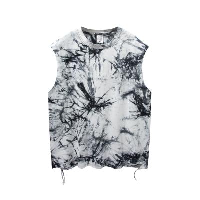 China Tie Dye Streetwear Top Anti Pilling Shirts Raglan Sleeveless Vest Tops Cotton Tie Dye Soft Tank Top For Men for sale