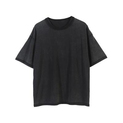 China Anti-pilling 2021 inside out 100% simple stylish loose cotton wash vintage T-shirts men washed black T-shirt wholesale for sale