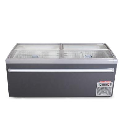 China Commerical Stainless Steel Through The Sliding Glass Door Display Cabinet Freezer For Frozen Food for sale