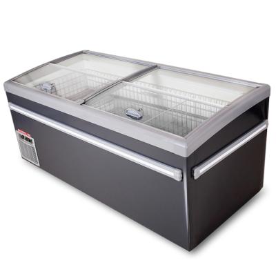 China Single-temperature Frozen Food Supermarket Combo Chest Island Commercial Open Top Glass Mobile Deep Freezer for sale