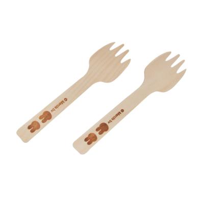 China Sustainable Biodegradable Mini Wooden Spork Compostable Birchwood Fork Spoon Disposable Utensil for sale