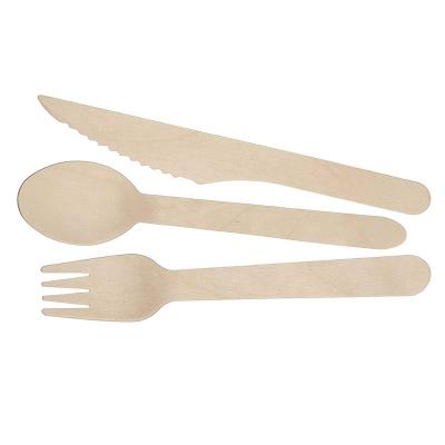 China Sustainable Compostable Biodegradable Bulk Birch Wood Spoon Bulk Forks and Knife Kit Disposable Wooden Cutlery Set for sale