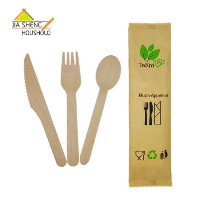 China Sustainable Natural Biodegradable Disposable Wooden Cutlery Knife Fork Spoon Wooden Set for sale