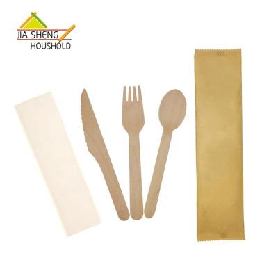 China Viable individually wrapped biodegradable disposable wooden cutlery and napkin for sale