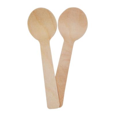 China Hade Disposable 100mm Round Wooden Spoon Mini Wooden Dessert Ice Cream Sample Disposable Spoon for sale