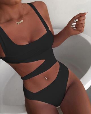 China Wholesale thin solid color bikini swimwear bikini swimwear one piece sexy plus size new cut out for sale