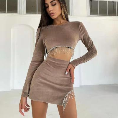 China Fashion tassel hip perfume top suit women's anti-static Central Institute of Statistics long-sleeved sexy skirt small crop news for sale