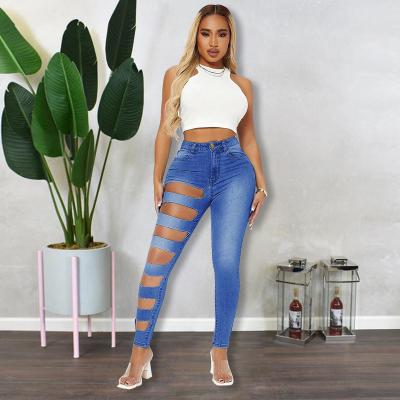 China Plus Size Breathable Fashion Women's Slim Elastic Ripped Jeans for sale