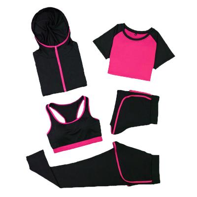 China Five-Piece Ladies Sportswear Quick-drying Thin Breathable Summer New Casual Short-sleeved Fitness Yoga Running Suits for sale