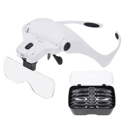 China ABS+glass Lens Head-mounted Repair Inspection Embroidery LED Light Microscopic Cutting Cosmetic Magnifier With Five Magnification Lens for sale