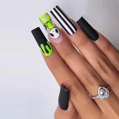 China Easy Apply Wholesale Fake Nails Full Cover Nail Tip Box Ballerina Press On Nails Green Artificial Nails For Women xxxl Coffin French for sale