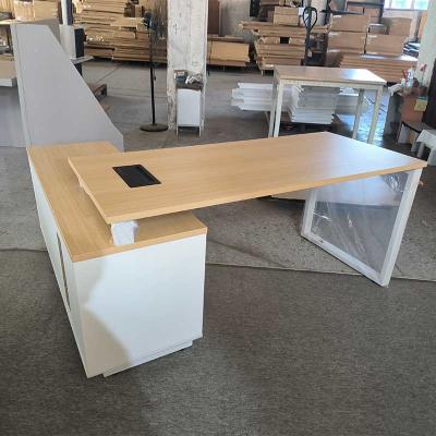 China Customized Wood L Shaped Manager Commercial Office Desk With Side Cabinet for sale