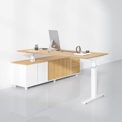 China Modern Height Adjustable Electric Executive Desk Wood L Shaped Standing Desk for sale