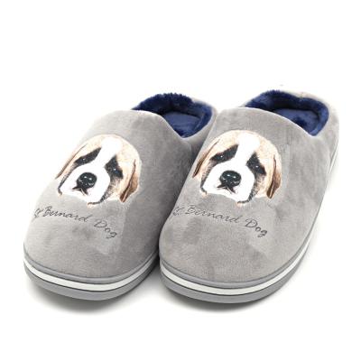 China Fashion Trend Winter Wholesale Coral Fleece Animal Dog Prints Slippers Cute Plush Slipper For Man for sale