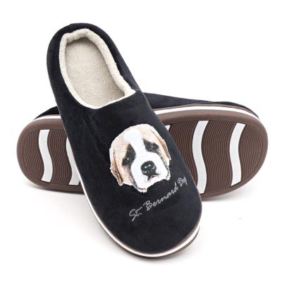 China Fashion Trend Cute Plush Slipper For Man Animal Dog Prints Slippers Winter Wholesale Coral Fleece Slipper for sale