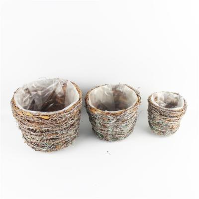 China Eco-friendly luxury home and garden decoration glitter round shape rattan flower pot pots for plants garden for sale