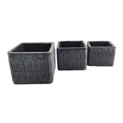 China Plant Eco-friendly Decorative Cement Handwork Shallow Square Garden Flower Pot for sale