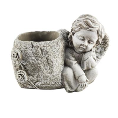 China Eco-friendly Decorative Garden Planter Cement Angel Flower Pot Planter Plant Pots for sale