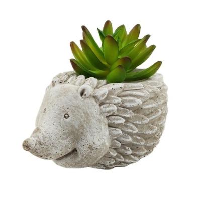 China Eco-friendly Small Decorate Animal Cement Hedgehog Shape Flower Pots For Wholesale Animal Plants Planter for sale