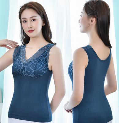 China Hot Selling Cotton Terry Lace Slim Thermal Soft Women's Underwear Seamless Bra V-Neck Tank Tops Women One Piece for sale