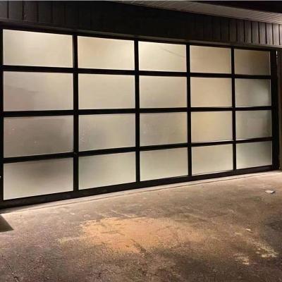 China Tempered Glass Garage Door Villa House Modern Design Exterior Door Waterproof Residential Aluminum Industrial Transparent Aluminum Garage Door for sale