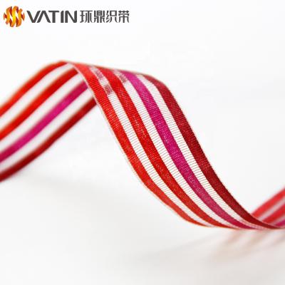 China Europe 16mm Gift Metallic Satin Ribbon Wholesale Organza Decorative Striped Ribbon For Christmas for sale