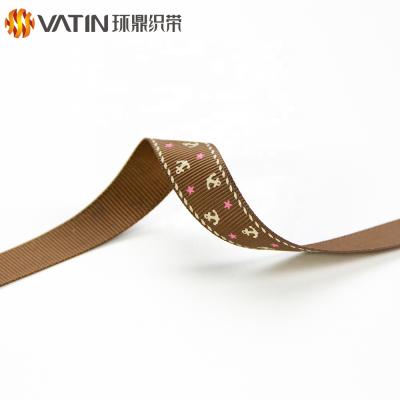 China Custom Wholesale Price Seaman Anchor Pattern Printed Logo Grosgrain Ribbon for sale