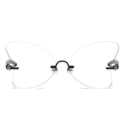 China Glasses Frame 2022 Clear PC Glasses Rimless Blue Light Glass Anti Butterfly Reading Eyewear Anti Eye Fatigue Computer Glasses for sale