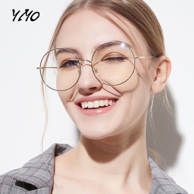 China New Fashion Round Metal Glass Frame Women Men Vintage Universal Thin Frame Flat Glasses for sale