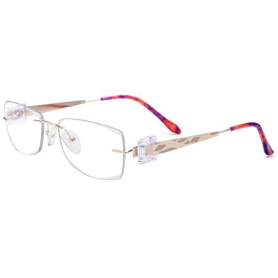 China 2022 Universal Wire Rimless Glass Titanium Women's Diamond Cut Optical Prescription Eyeglasses Ultralight Luxury Frame for sale