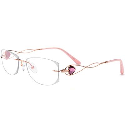 China 2022 Universal Titanium Wire New Hot Women Eyewear Ultralight Diamond Trimming Cut Myopia Optical Glasses Frame Rimless Glass for sale