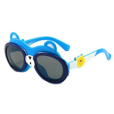 China Fashion Sun Glasses Kids Cartoon Bear Sun Glasses Child Sunglasses UV400 Silicone Safety Frame TAC Eyeglasses TPEE New Polarized Cute Soft Shades for sale