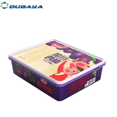 China Square storage recyclable IML 2L 70oz pp food box in mold marking plastic food container with lid, for sale