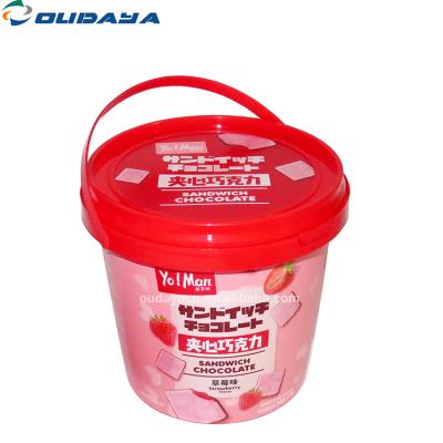 China Manufacturer Recyclable 1L Round Frozen IML PP Packaging Plastic Ice Cream Tub Chocolate Bean Containers Cookies Bucket with eviden tamper for sale