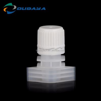 China Non Spill 13mm Good quality PE PP plastic nozzle spout with cap for beverage deteregent pouch packaging for sale