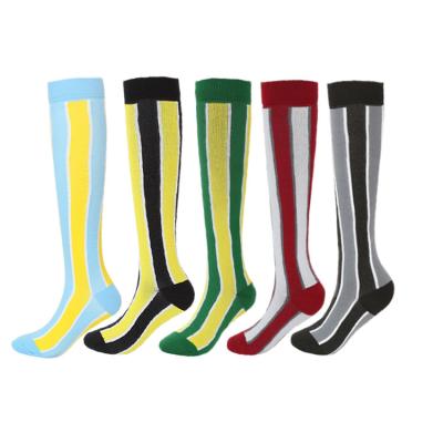 China 2022 QUICK DRY Nylon Soccer Football Vertical Stripe Compression Sports Unisex Knee High Running Sock for sale