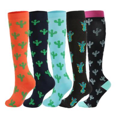 China Women's Fashion Young Lady Knee Jacquard Cactus Adult Sporty High Running Compression Kilt Long Socks for sale