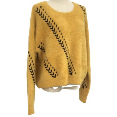 China Women Autumn Yellow Sweater Long Sleeve High Quality Loose Casual Mohair Pullover Soft Knitted Sweater for sale