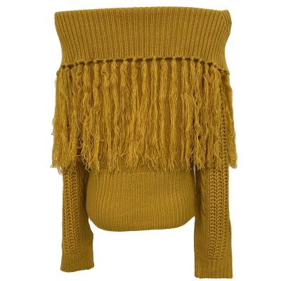 China Sweetly 2022 Chic Design Autumn Tassel Sweater Solid Color Knitting Women's Sweaters One Word Collar Sweater for sale