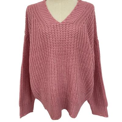 China Spring and Autumn Ladies Hot Sale Foreign Trade Pink V-Neck Sweater Soft Comfortable and Breathable Women Sweater Fashion for sale