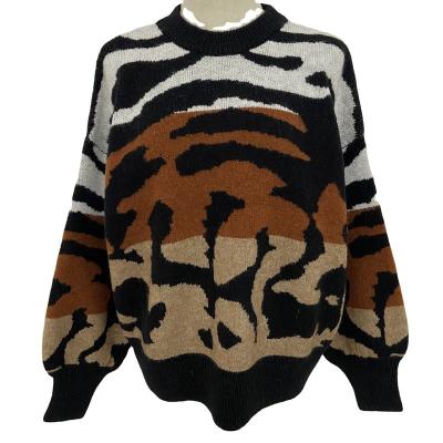 China Soft Jacquard Printed Oversized Knitted Sweater For Women Crewneck Sweater Street Style Loose Trend Pullover Woman Sweater for sale