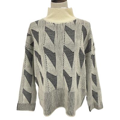 China Soft Fashion Black And White Quilted Sweater Neck Tops For Women Women Long Sleeved Warm Pullover Sweater for sale