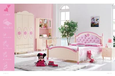 China New Girls Bedroom Furniture Leather Solid Wood Model Bed for sale