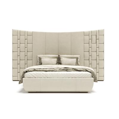 China Modern Bedroom Furniture Large Headboard Double Bed Set Velvet Contemporary High End Luxury Leather Bedroom Furniture for sale