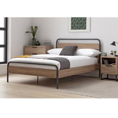 China Stable Modern Adult Bedroom Furniture Metal Full Size Platform Bed Frame With Wooden Headboard for sale